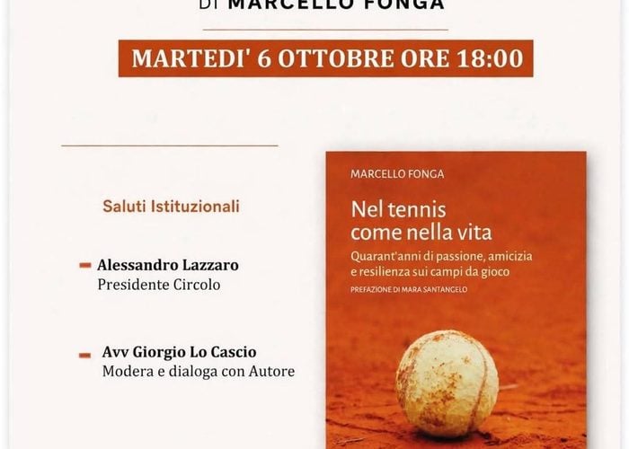 Martedì 6 ottobre la presentazione del libro “Nel Tennis come nella Vita”